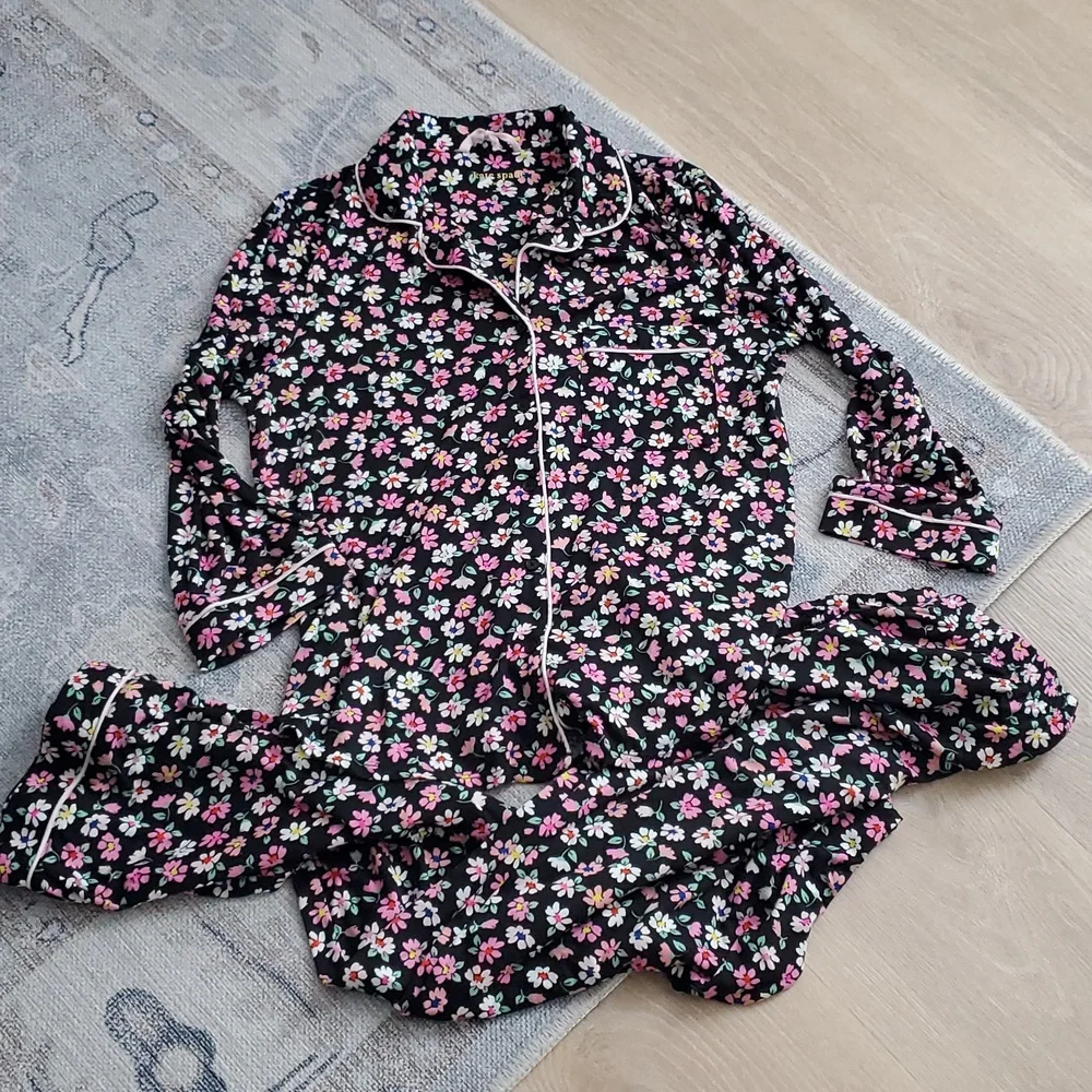 Kate Spade Pajamas Set Black Floral Top and Pants SzS